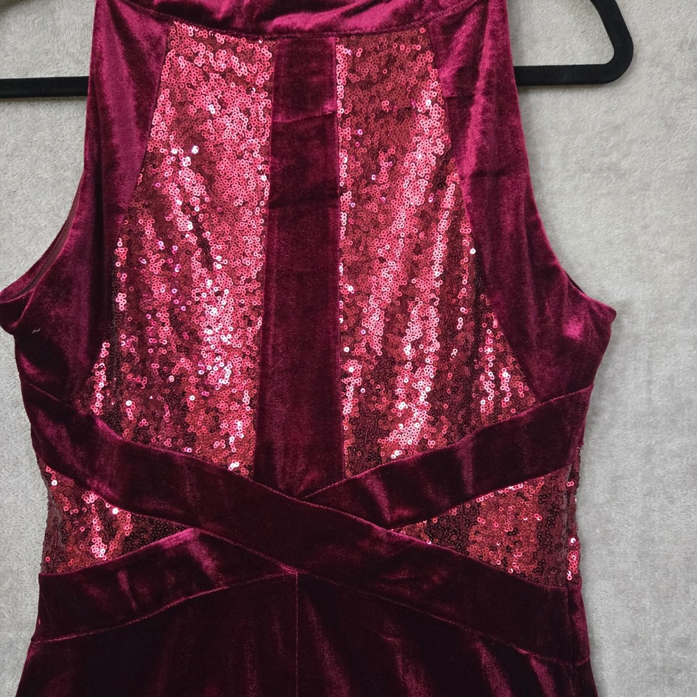 Candalite Petite Burgundy Velvet Sequin Holiday Dress PL Whimsigoth Formal‎ - Picture 5 of 9